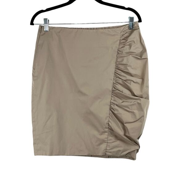 Yigal Azrouel Tan Asymmetric Ruched Side Back Elastic Waist Mini Skirt 6/Med - Picture 1 of 11